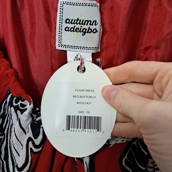 Autumn Adeigbo Fleur dress red butterfly 10 NWT - Picture 6 of 9